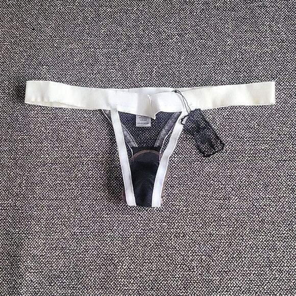 NWT For Love &  Lemons M Skivvies Le Fleur Thong Mesh Sexy Black White Panty NEW - Picture 1 of 11